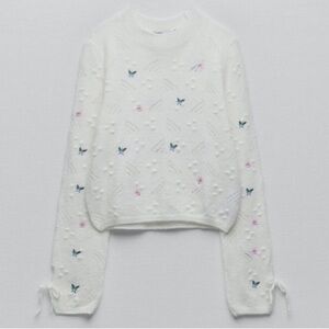 Zara White Sweater with Flowers!